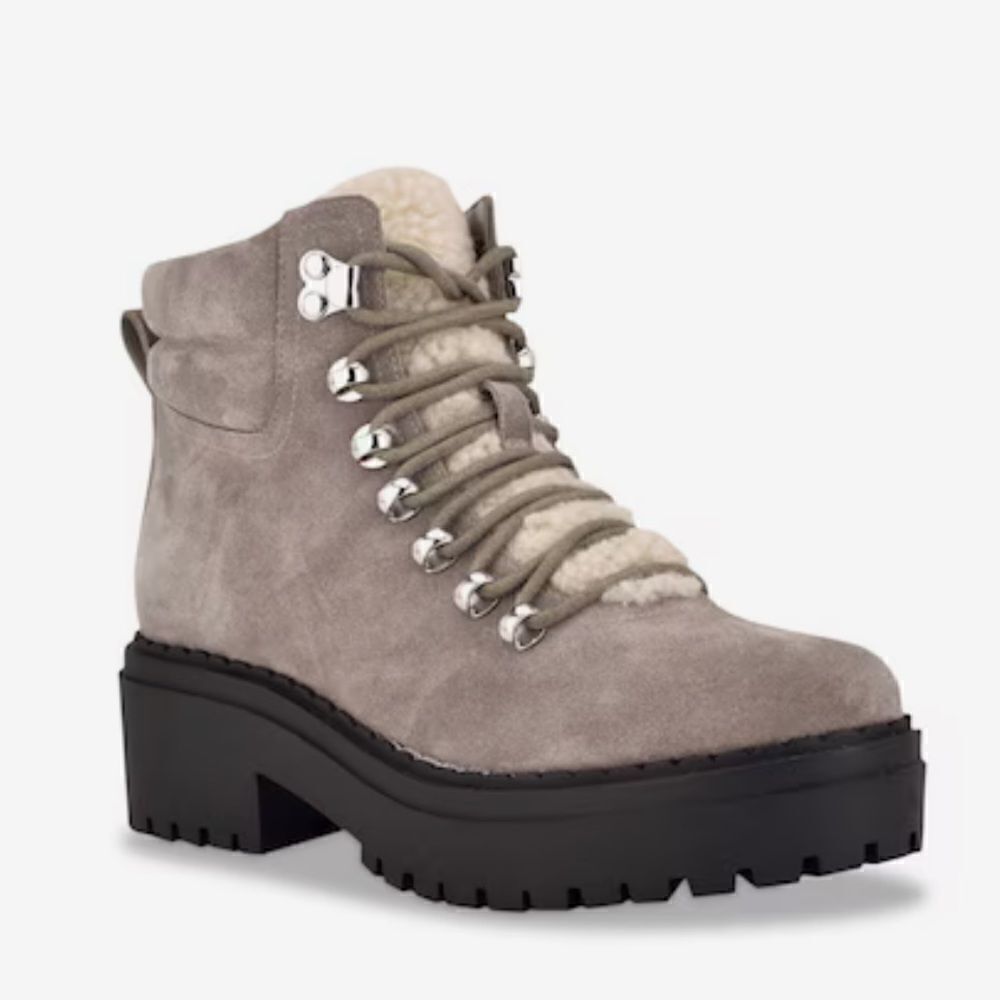 Marc Fisher Nairy Women’s Gray Hiking Boots Lace Up Shearling Sz 11 NWOB